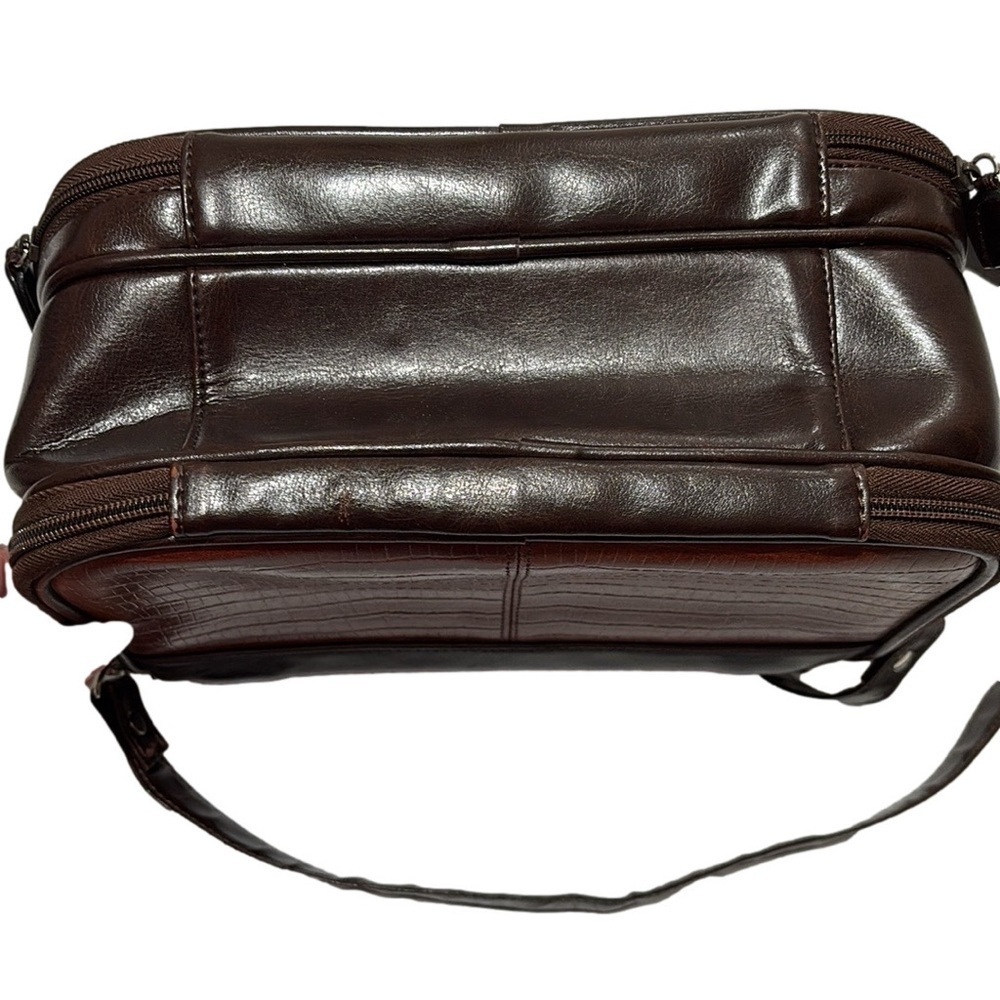 Messenger Leather Gladstone Style Bag, Sienna & Expresso Brown - Picture 5 of 13